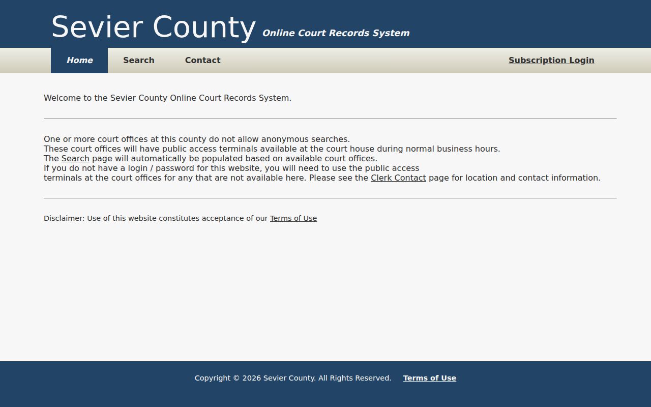Sevier County traffic court payment portal landing screen