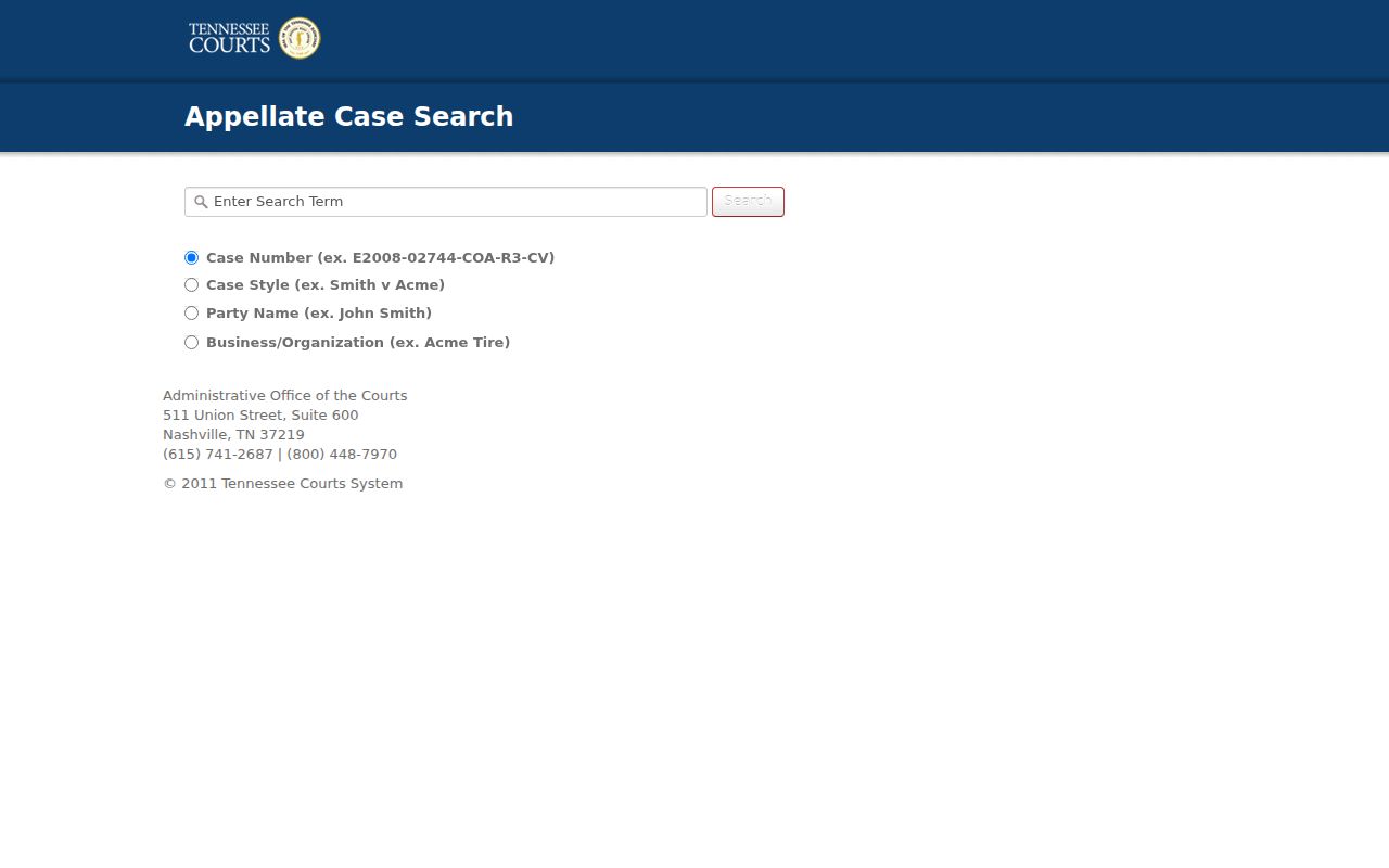 Sevier County case search options in Tennessee Public Case History