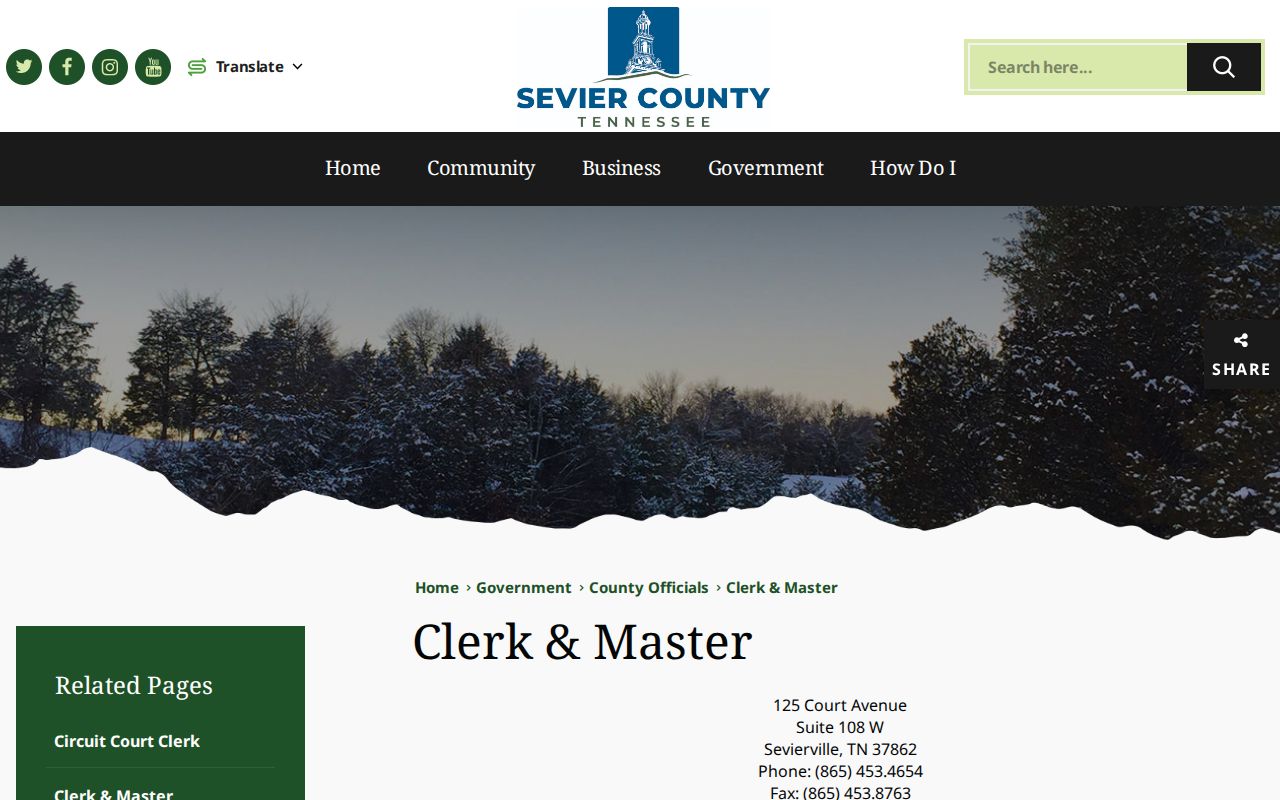 Sevier County civil court docket information from the Clerk and Master